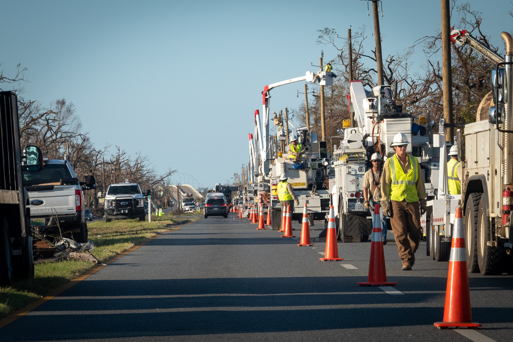 October 18, 2018  - Alabama Power crews begin repairs along Hwy 98 from damages along Hwy 98 from Hurricance Michael. The strongest storm on record to ever make landfall in Northwest Florida, and the fourth most powerful to ever hit the continental United States.