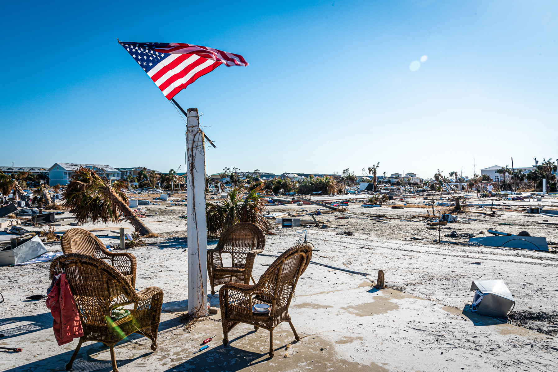 October 18, 2018 - Mexico Beach, FL - The remains of a home that was heavily damaged by Hurricane Michael sits near the beach on 9 May 2018 in Mexico Beach, Florida. The strongest storm on record to ever make landfall in Northwest Florida, and the fourth most powerful to ever hit the continental United States.