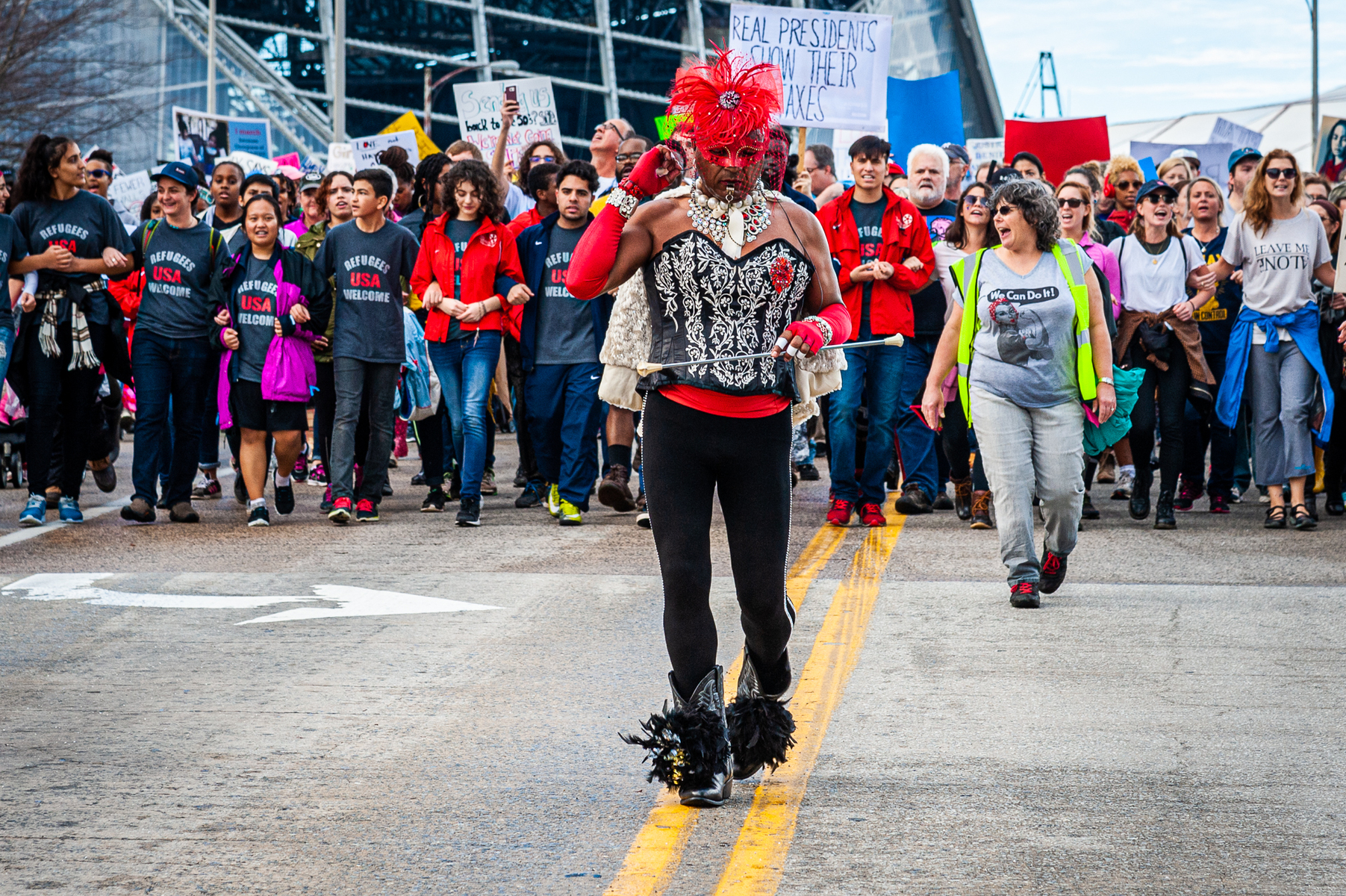 January 21, 2017 - Atlanta, Georgia. Atlanta’s Ambassador of Mirth, Baton Bob (Bob Jamerson) leads the Atlanta March for Social Justice and Women.
