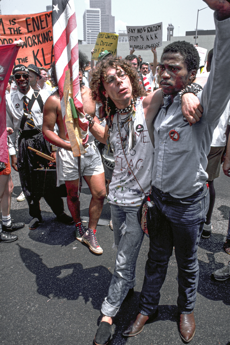 January 6, 1990. Counter-demonstrators at a rally of the KKK at the Georgia State Capital.