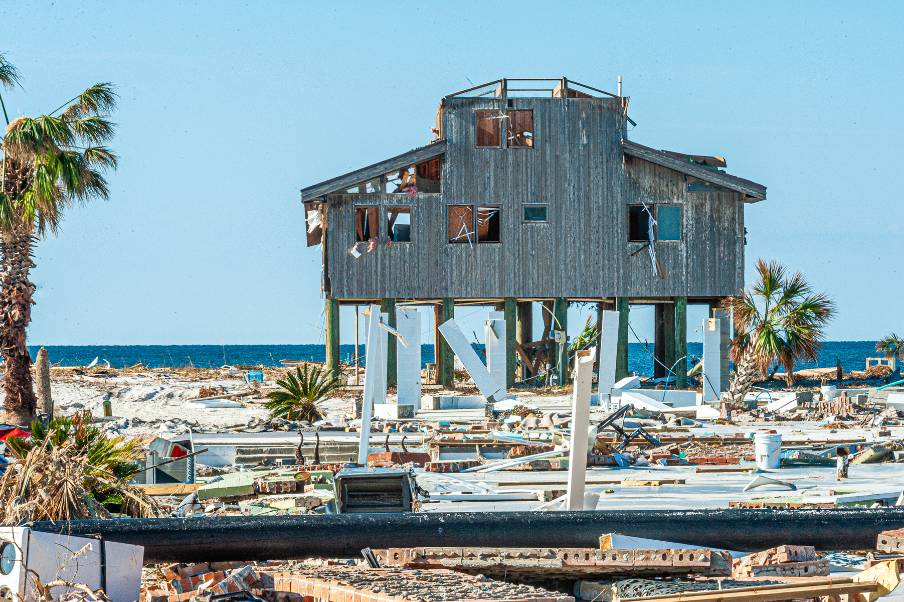 October 18, 2018 - Mexico Beach, FL - An elevated house that   came through Hurricane Michael almost unscathed. The strongest storm on record to ever make landfall in Northwest Florida, and the fourth most powerful to ever hit the continental United States.